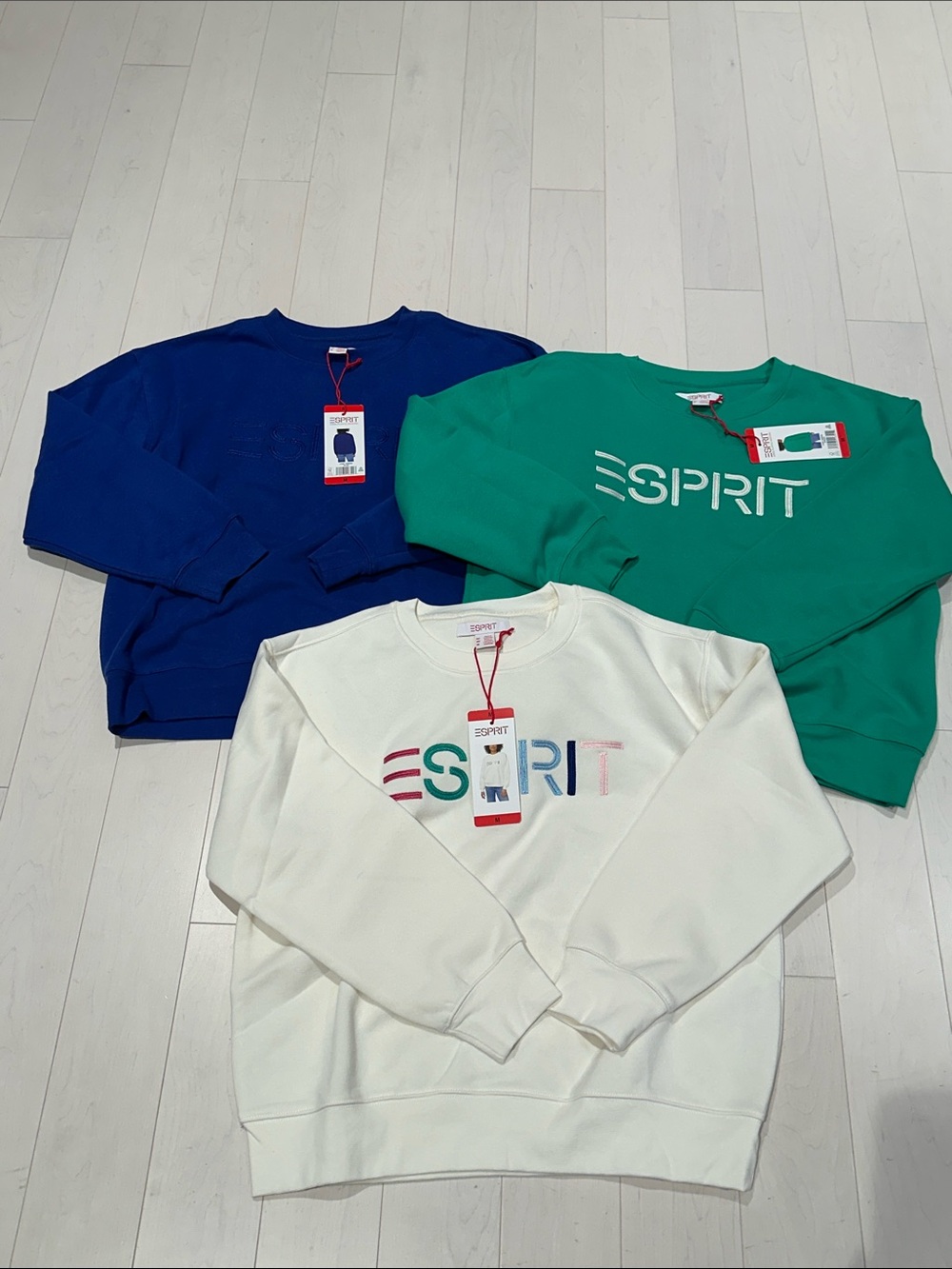 NWT Lot of 3 - Esprit Crewneck Sweatshirts - White, Green, Blue - size M
